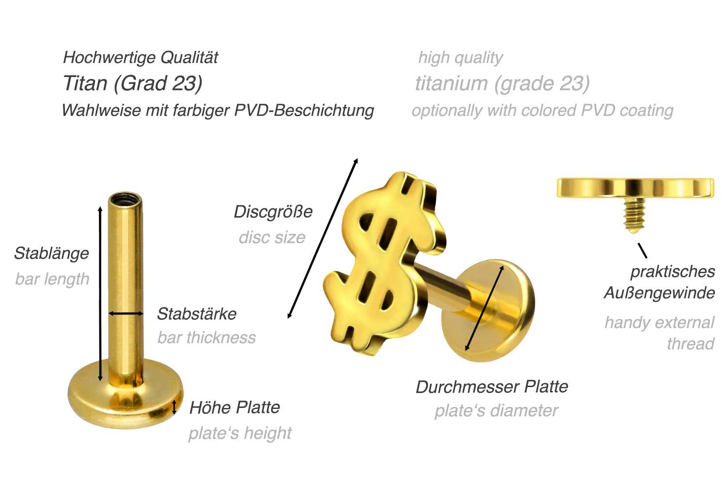 Titan Labret mit Innengewinde DOLLARZEICHEN