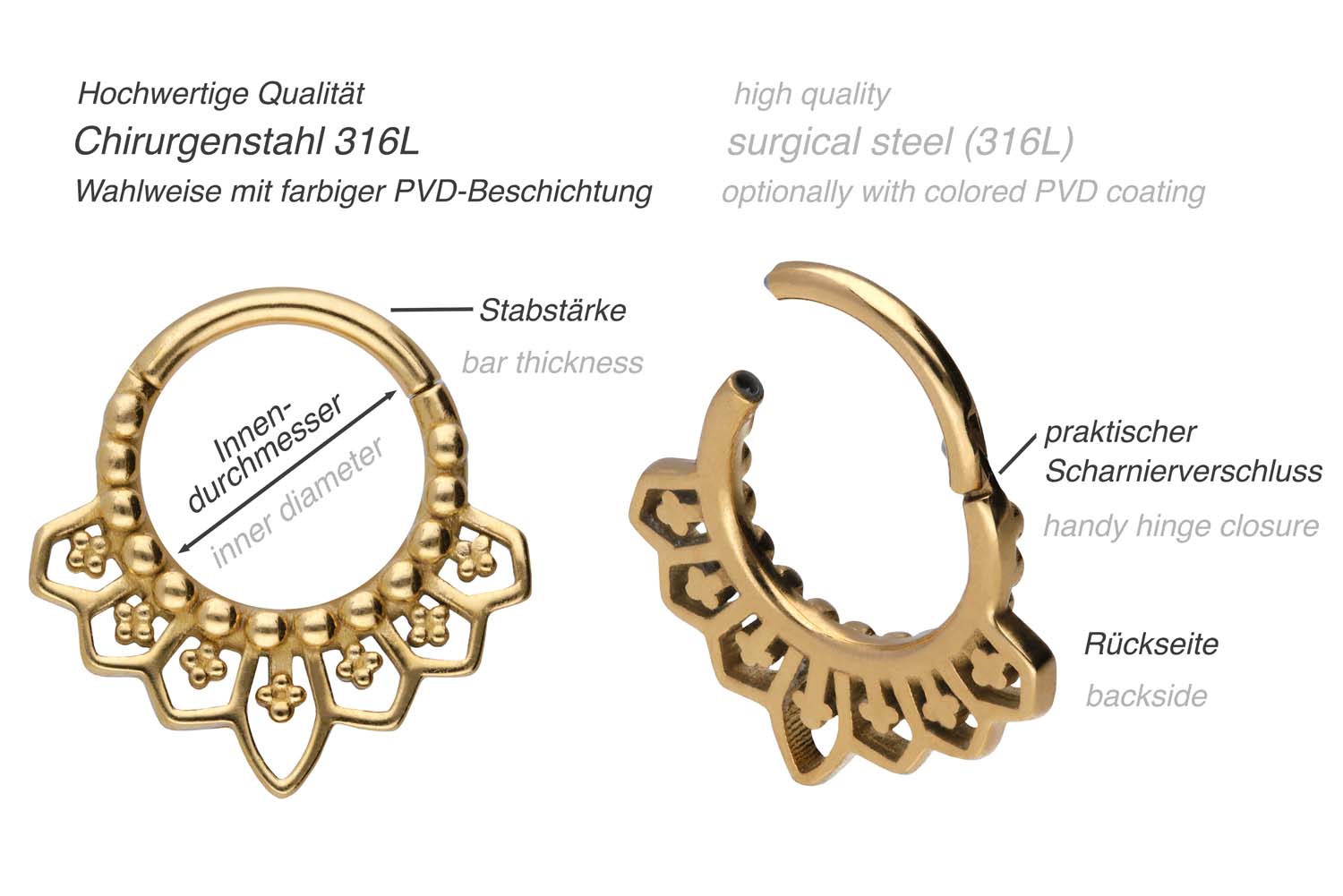 Chirurgenstahl Segmentring Clicker ORIENTALISCHES DESIGN