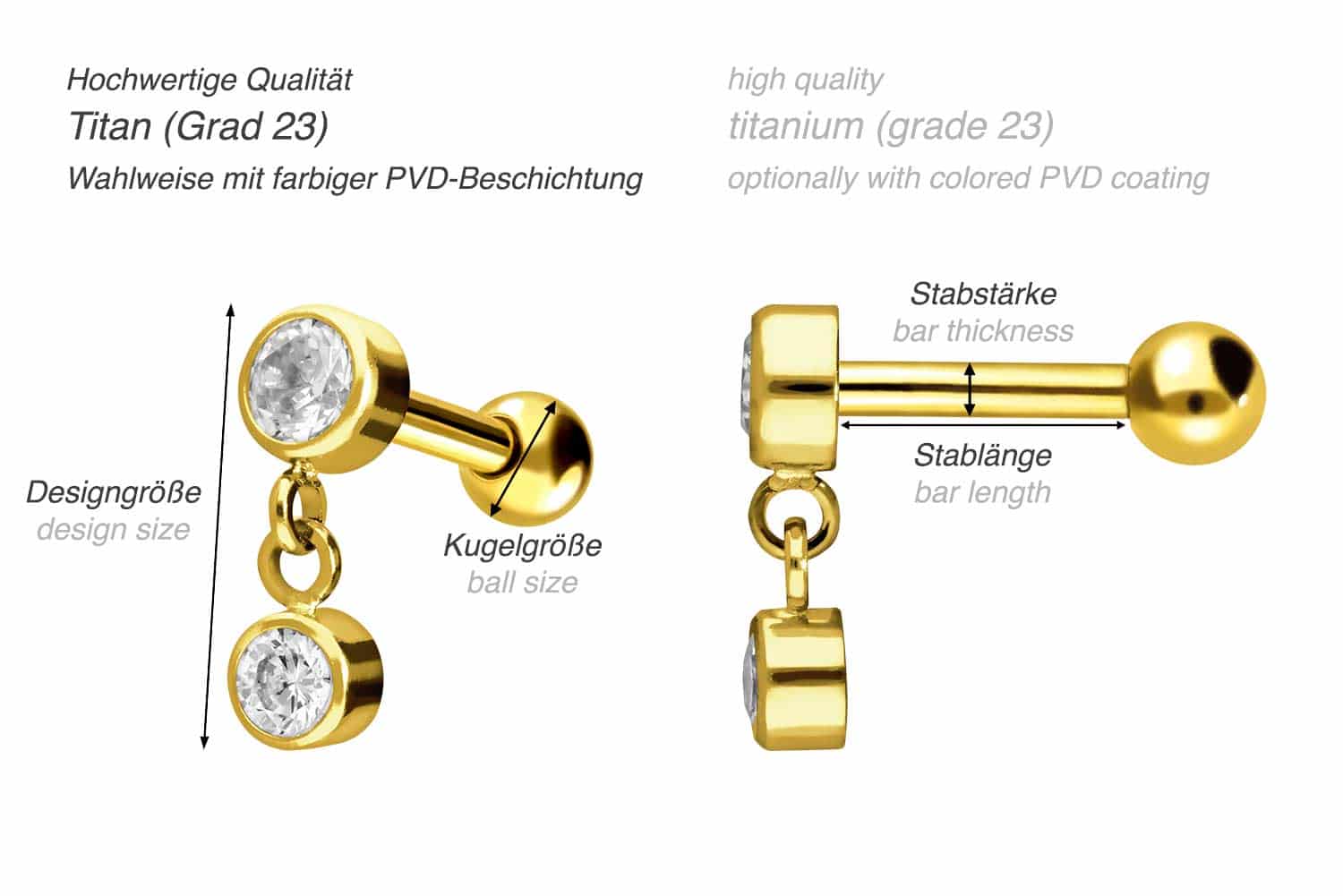 Titan Ohrpiercing 2 KRISTALLE