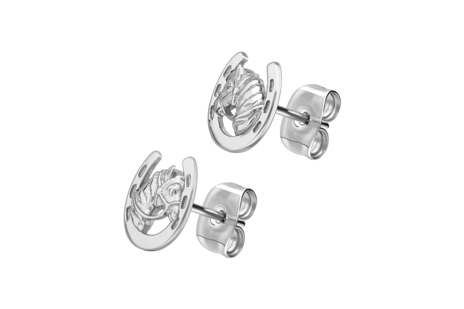 Surgical steel ear studs HORSE'S HEAD + HORSESHOE