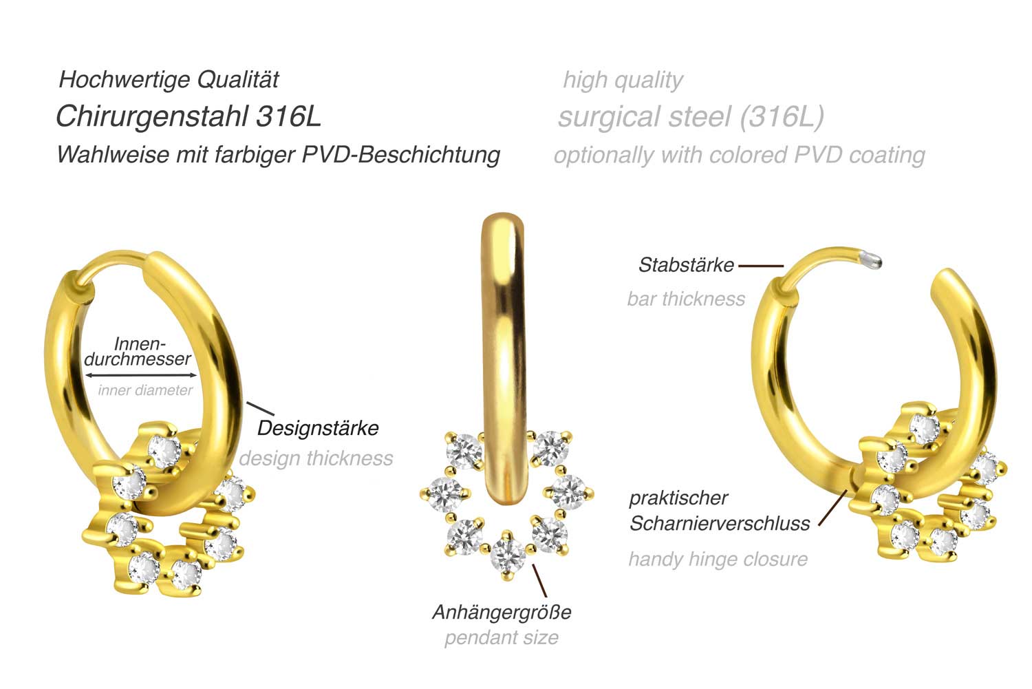 Surgical steel ear clicker creoles CRYSTAL CIRCLE