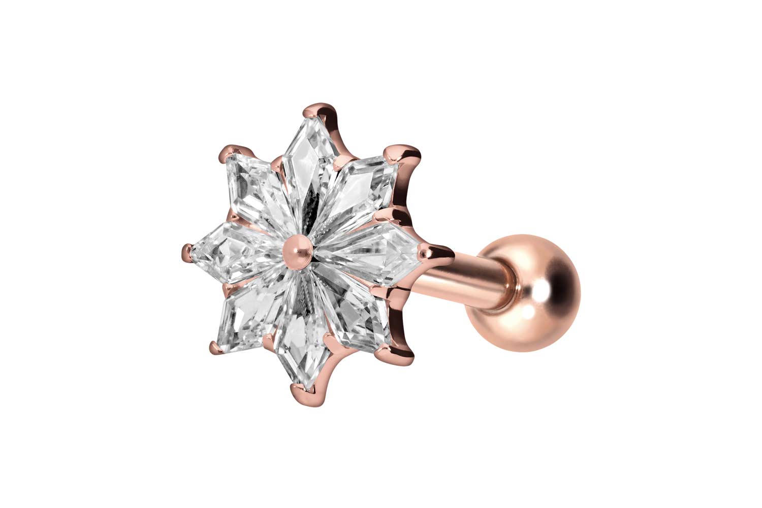 Titanium ear piercing with internal thread CRYSTAL STAR