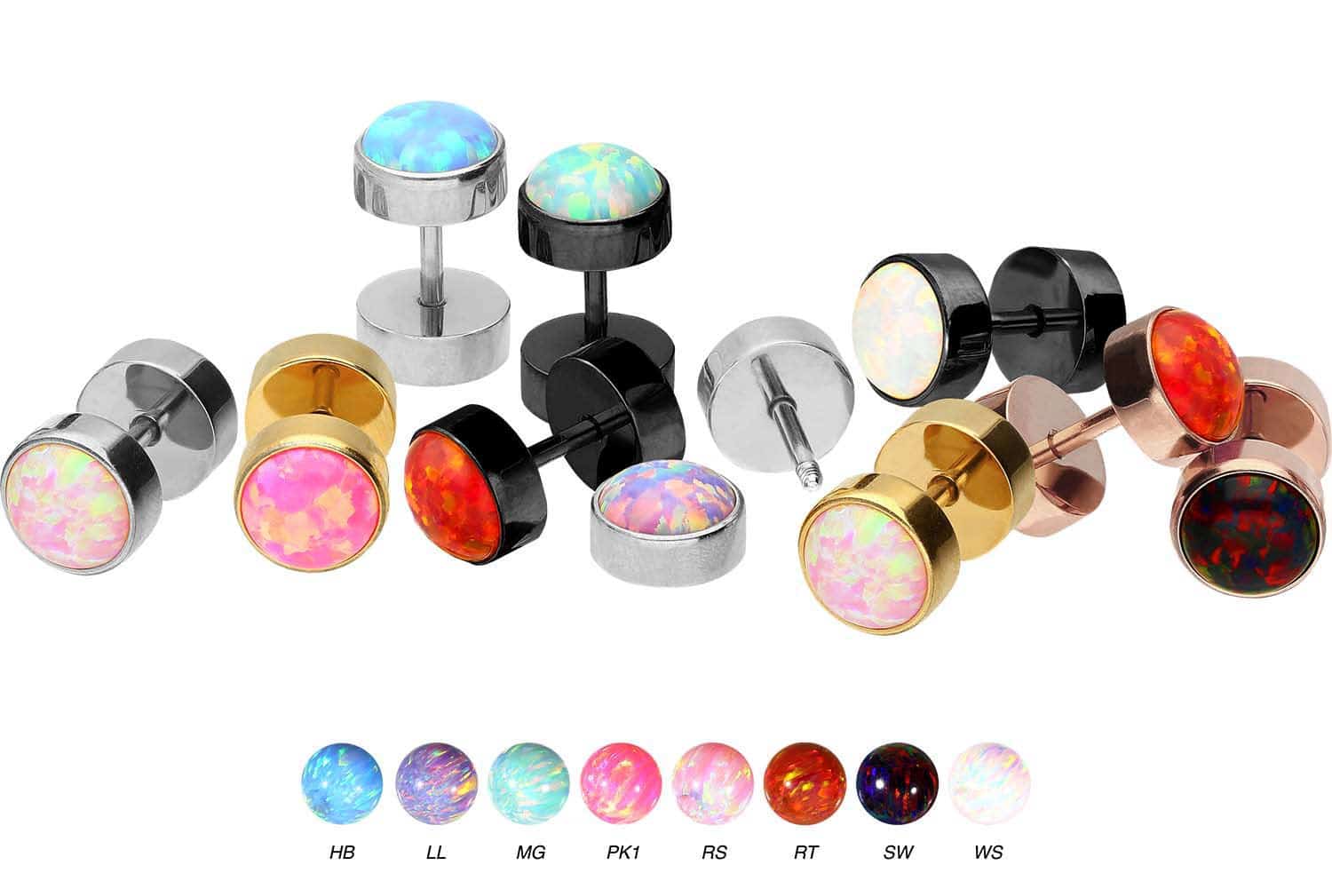 Surgical steel fake plug SYNTHETIC OPAL ++SALE++