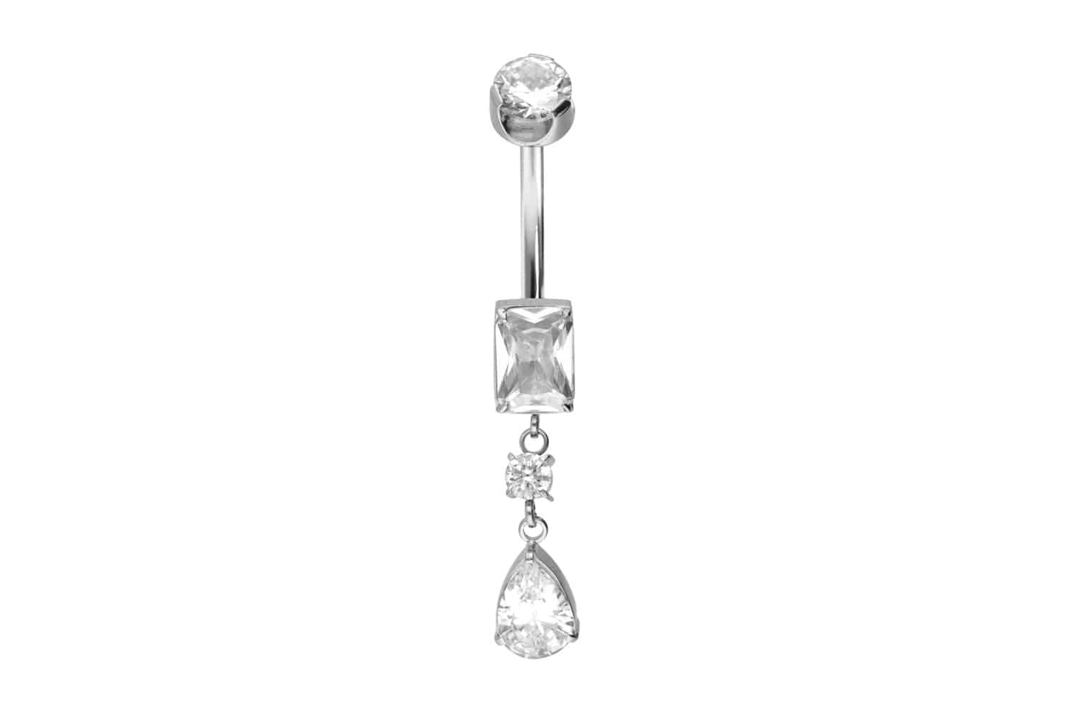 Titanium bananabell with internal thread CRYSTAL RECTANGLE + CRYSTAL DROP