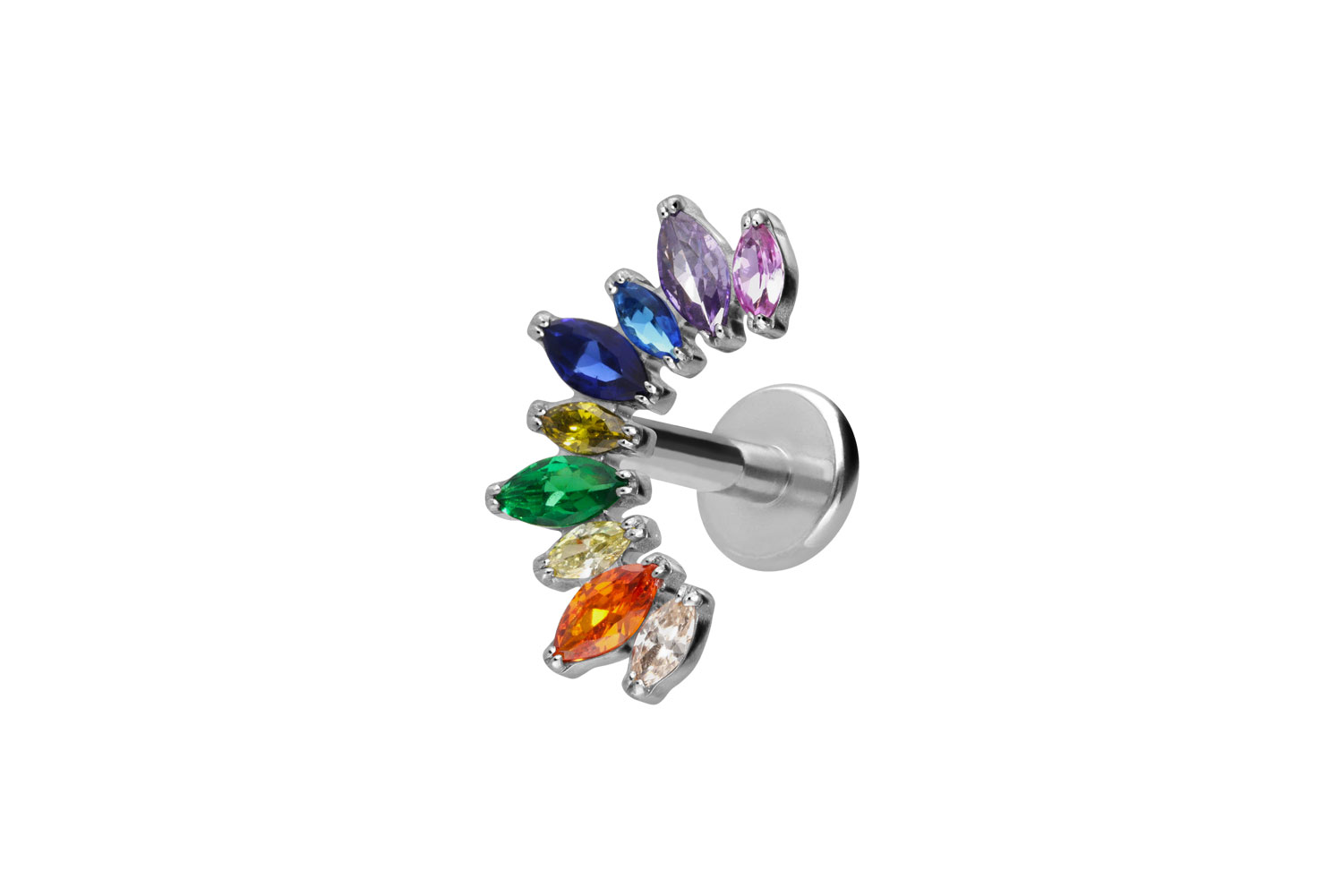 Titanium labret with internal thread MULTICOLORED CRYSTAL ARCH