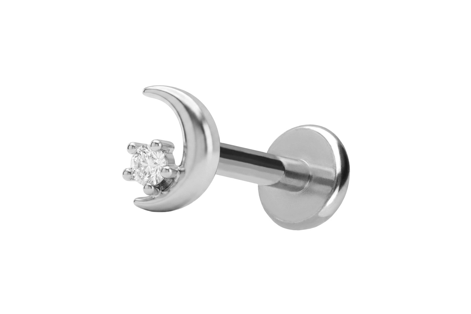 Titanium labret with internal thread + 925 silver attachment MOISSANITE + MOON