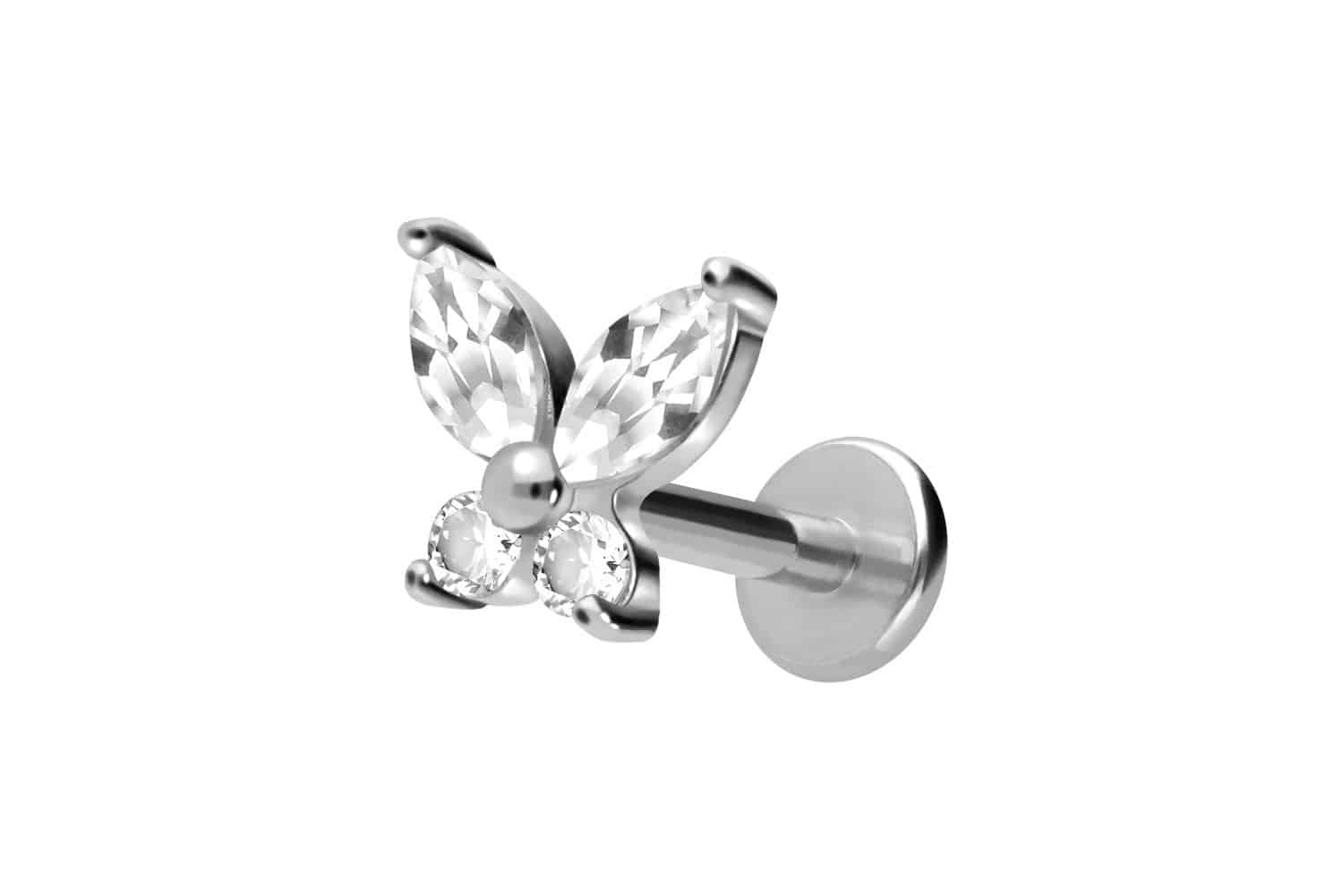 Titanium labret with internal thread CRYSTAL BUTTERFLY
