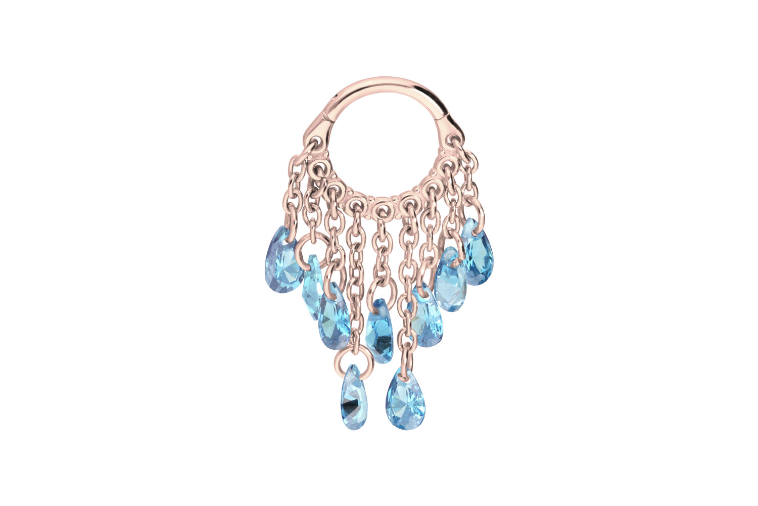 Surgical steel segment ring clicker CHAIN CURTAIN + CRYSTAL DROP