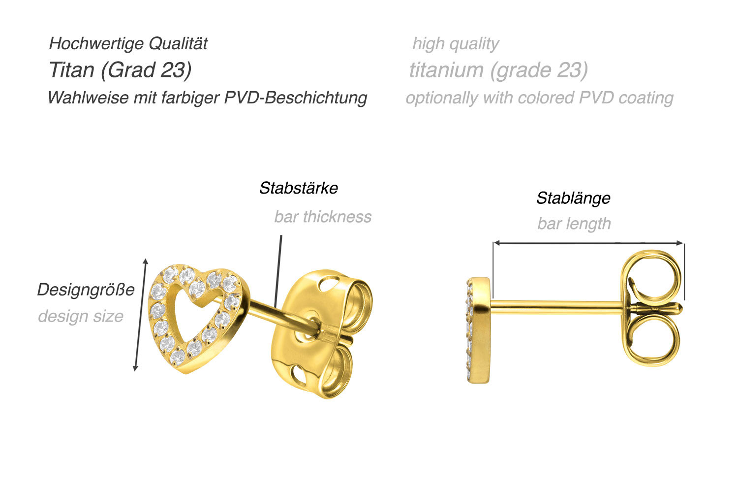 Titan Ohrstecker KRISTALLHERZ