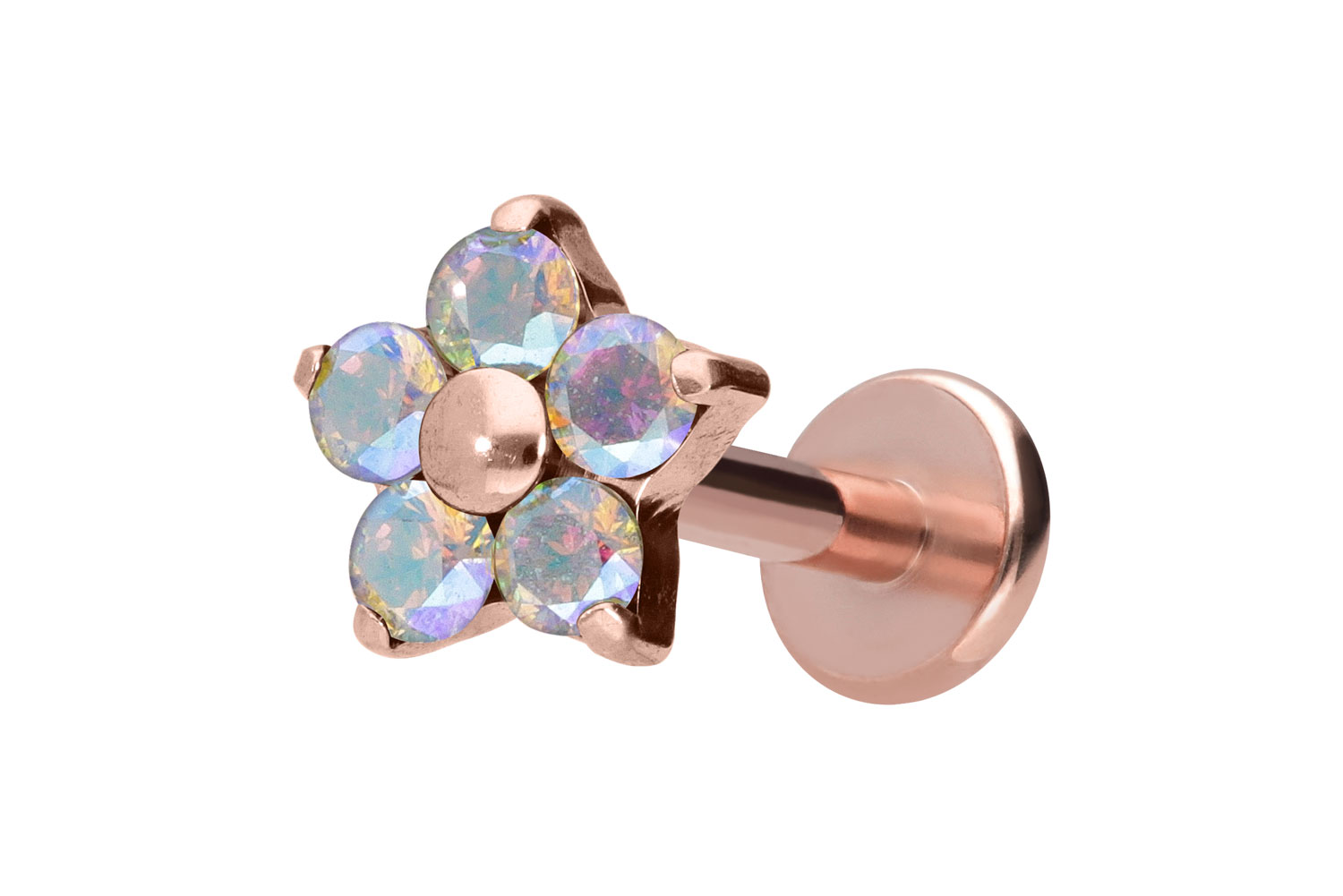 Titanium labret with internal thread CRYSTAL FLOWER