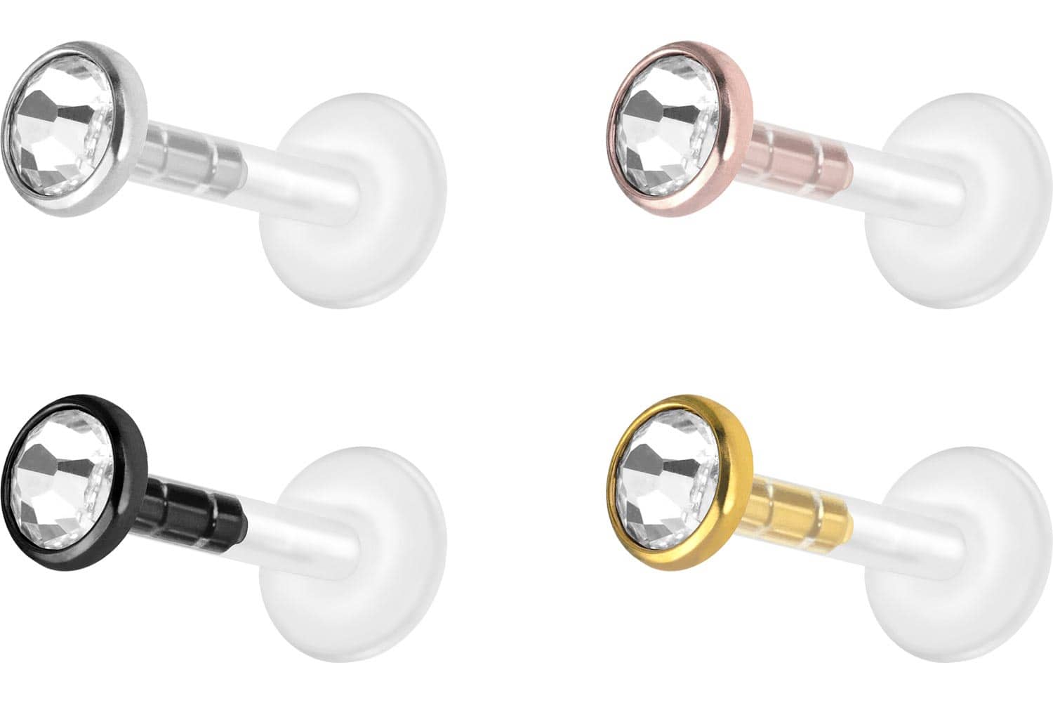 PMFK Labret mit Plug-in System + Chirurgenstahl-Aufsatz FLACHER KRISTALL