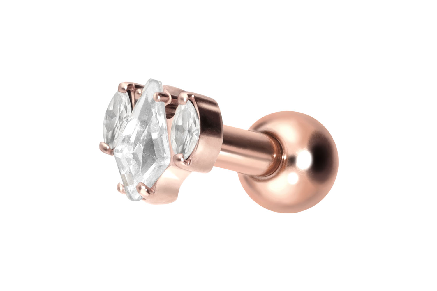 Titanium ear piercing with internal thread CRYSTAL SHIELD + CRYSTAL OVALS