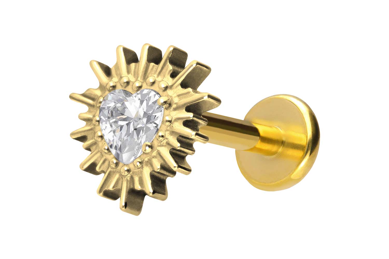 Titanium labret with push fit CRYSTAL HEART + SUNRAYS