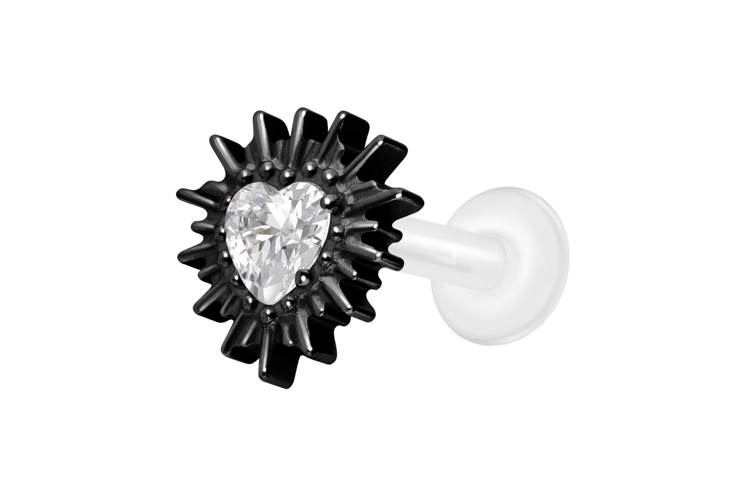 PTFE labret with internal thread + titanium attachment CRYSTAL HEART + SUNRAYS