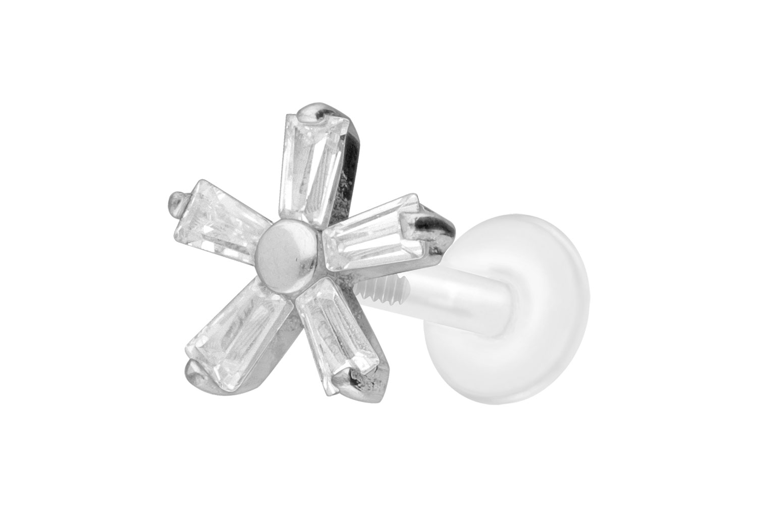 PTFE labret with internal thread + titanium attachment CRYSTAL FLOWER