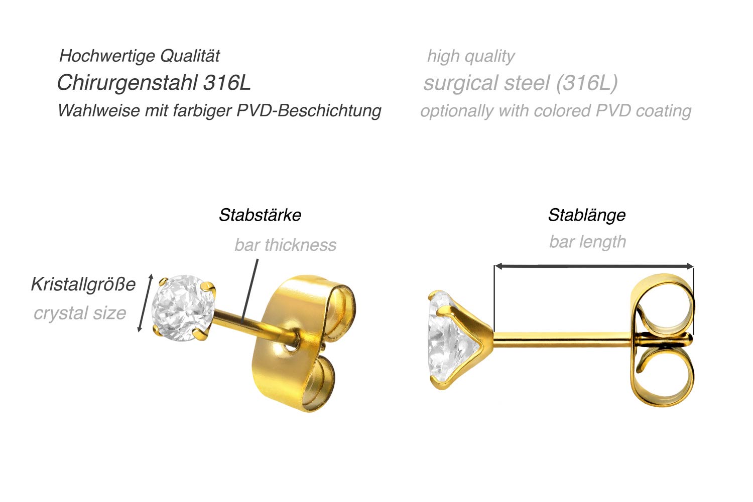 Chirurgenstahl Ohrstecker EINGEFASSTER KRISTALL