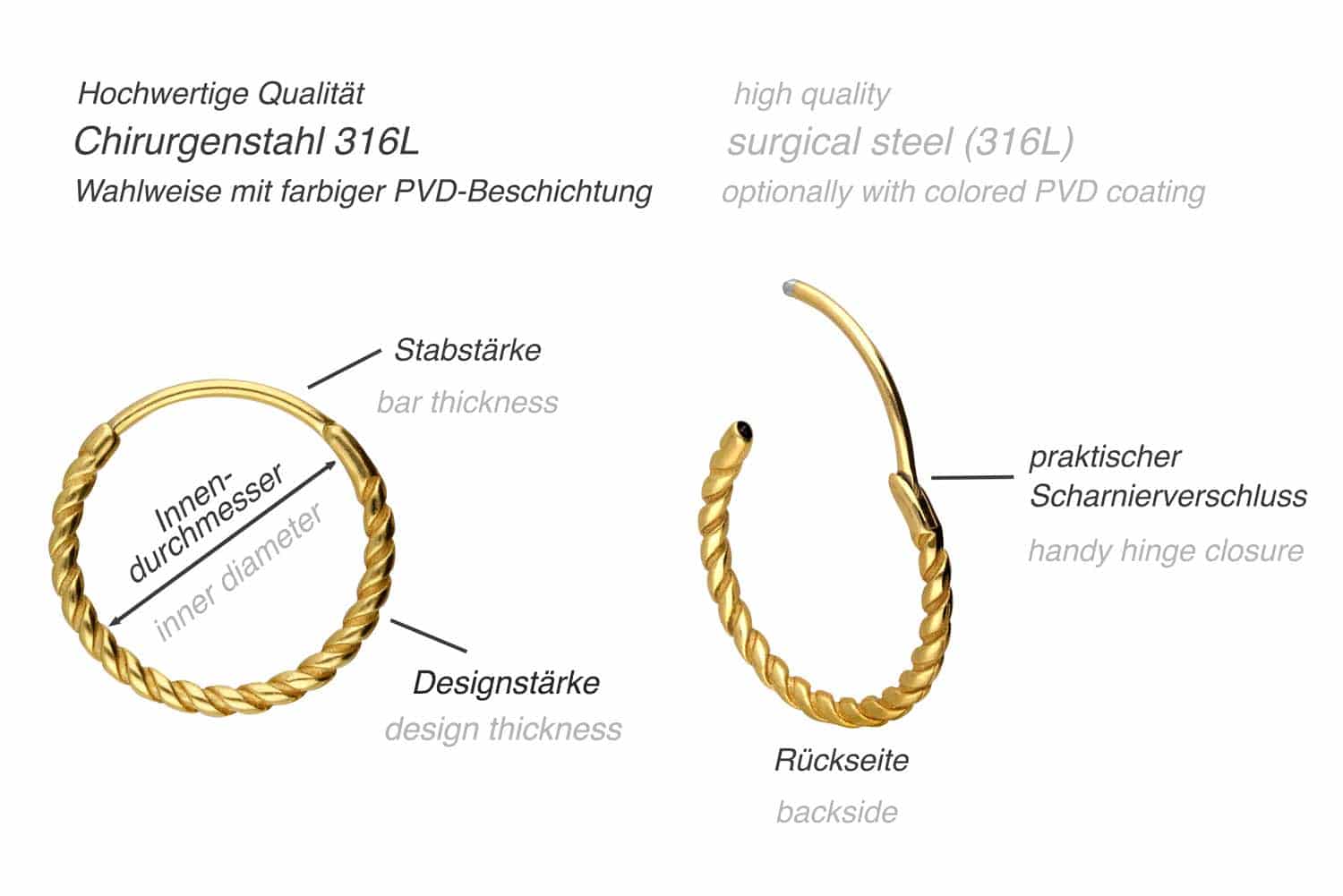 Surgical steel ear clicker creoles TWISTED