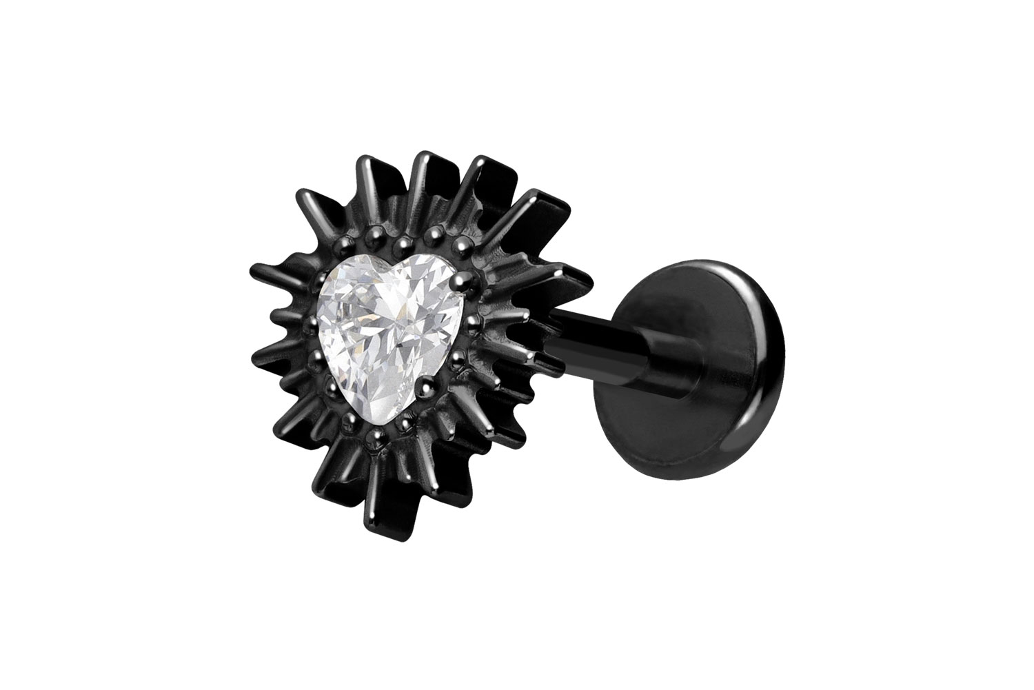 Titanium labret with push fit CRYSTAL HEART + SUNRAYS