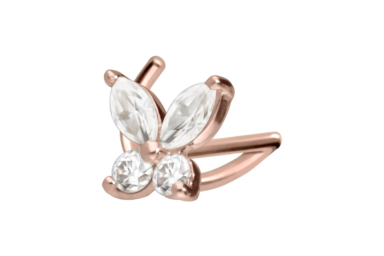14/18 carat gold nose stud spiral MOISSANITE BUTTERFLY