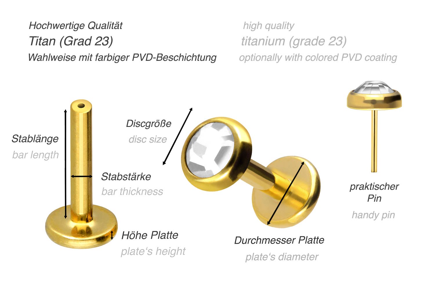 Titan Labret mit Push Fit KRISTALLDISC