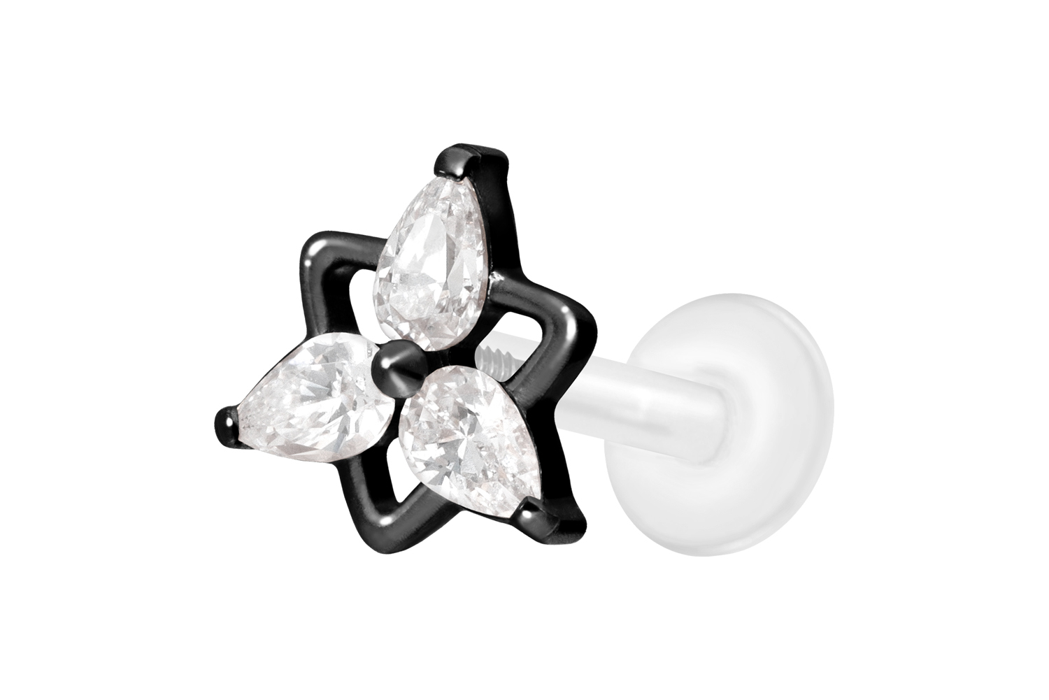 PTFE labret with internal thread + titanium attachment CRYSTAL FLOWER