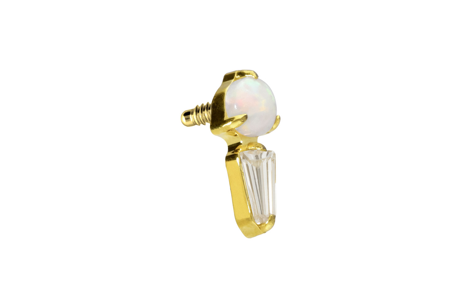 Titanium screw-in attachment with external thread SYNTHETIC OPAL + CRYSTAL RECTANGLE