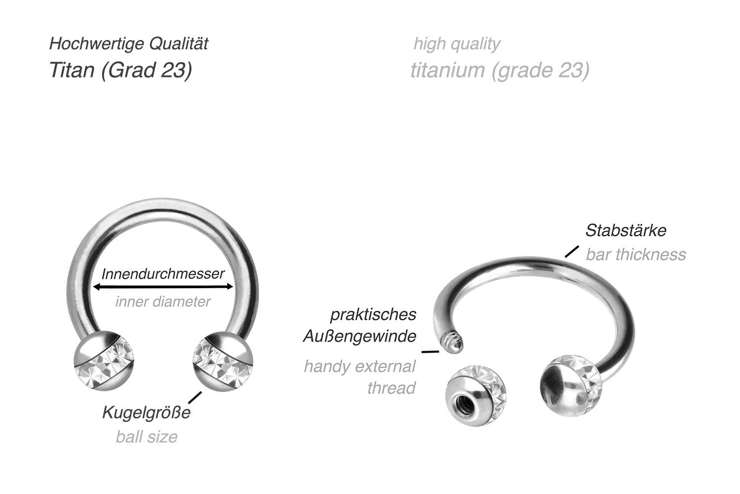 Titanium ciruclar barbell EPOXY RING BALLS