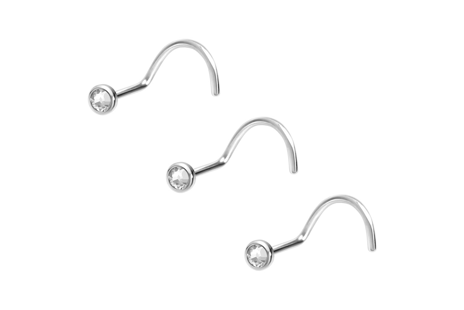 Set of 3 titanium nose studs spiral FLAT CRYSTAL DISC Set of 3 titanium nose studs spiral FLAT CRYSTAL DISC