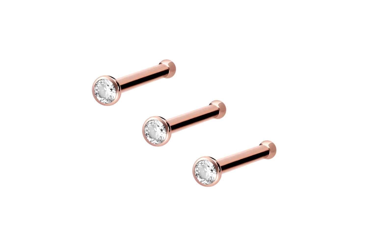 Set of 3 Surgical steel nose stud pin CRYSTAL