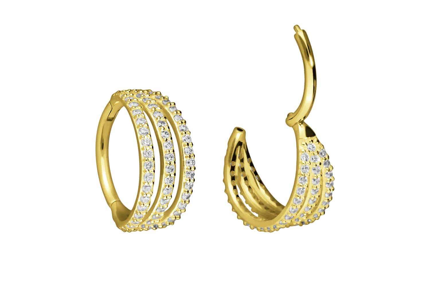 18 carat gold segment ring clicker 3 RINGS + SETTED CRYSTALS