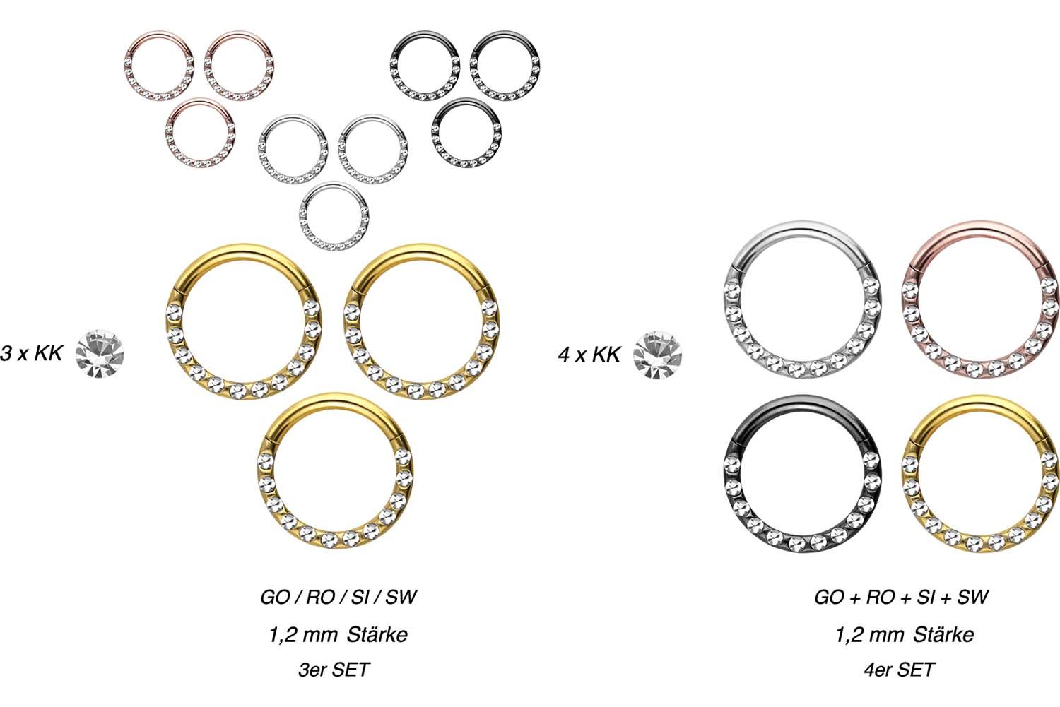 SET Surgical steel segment ring clicker CRYSTALS + EPOXY