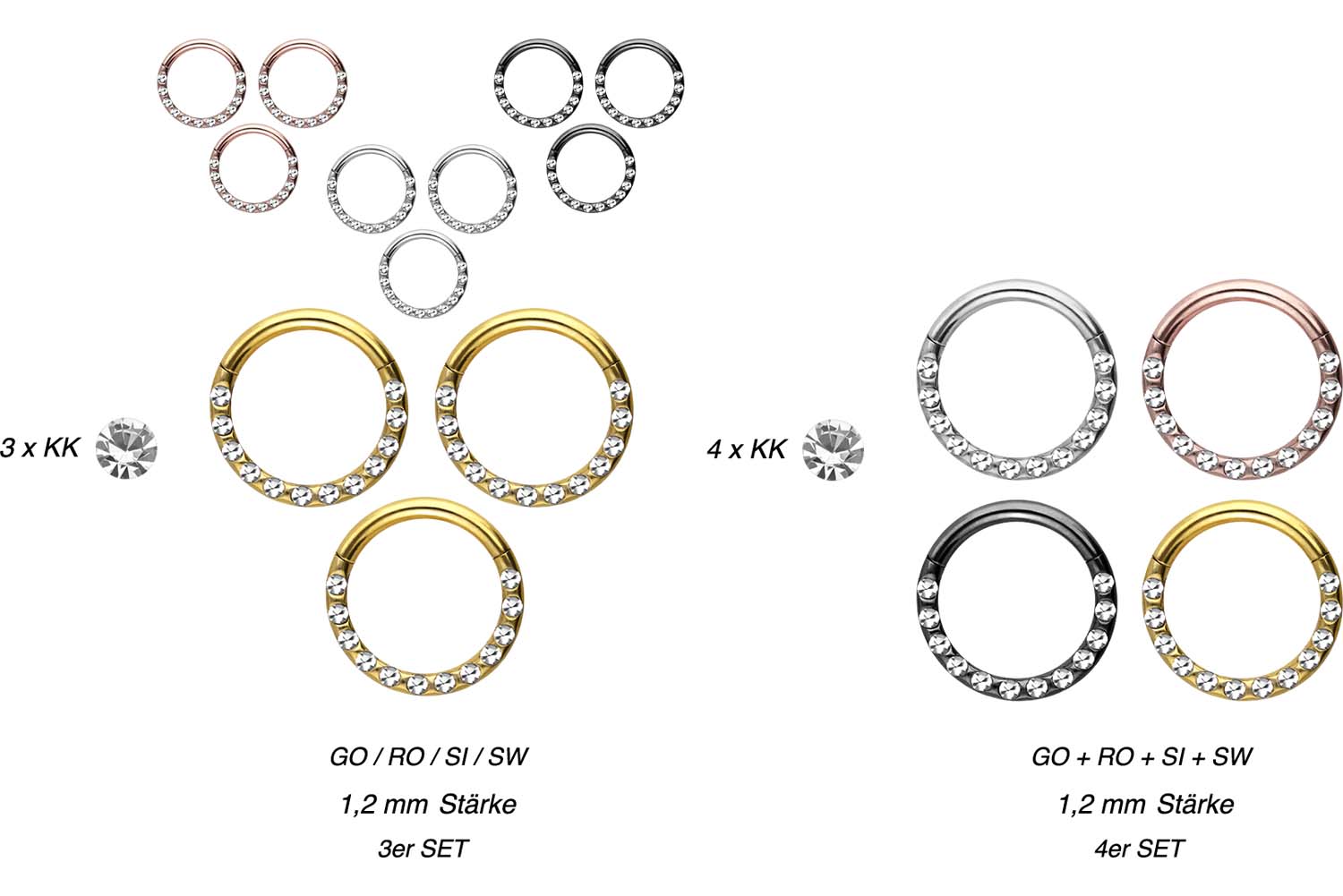 SET Chirurgenstahl Segmentring Clicker KRISTALLE + EPOXY