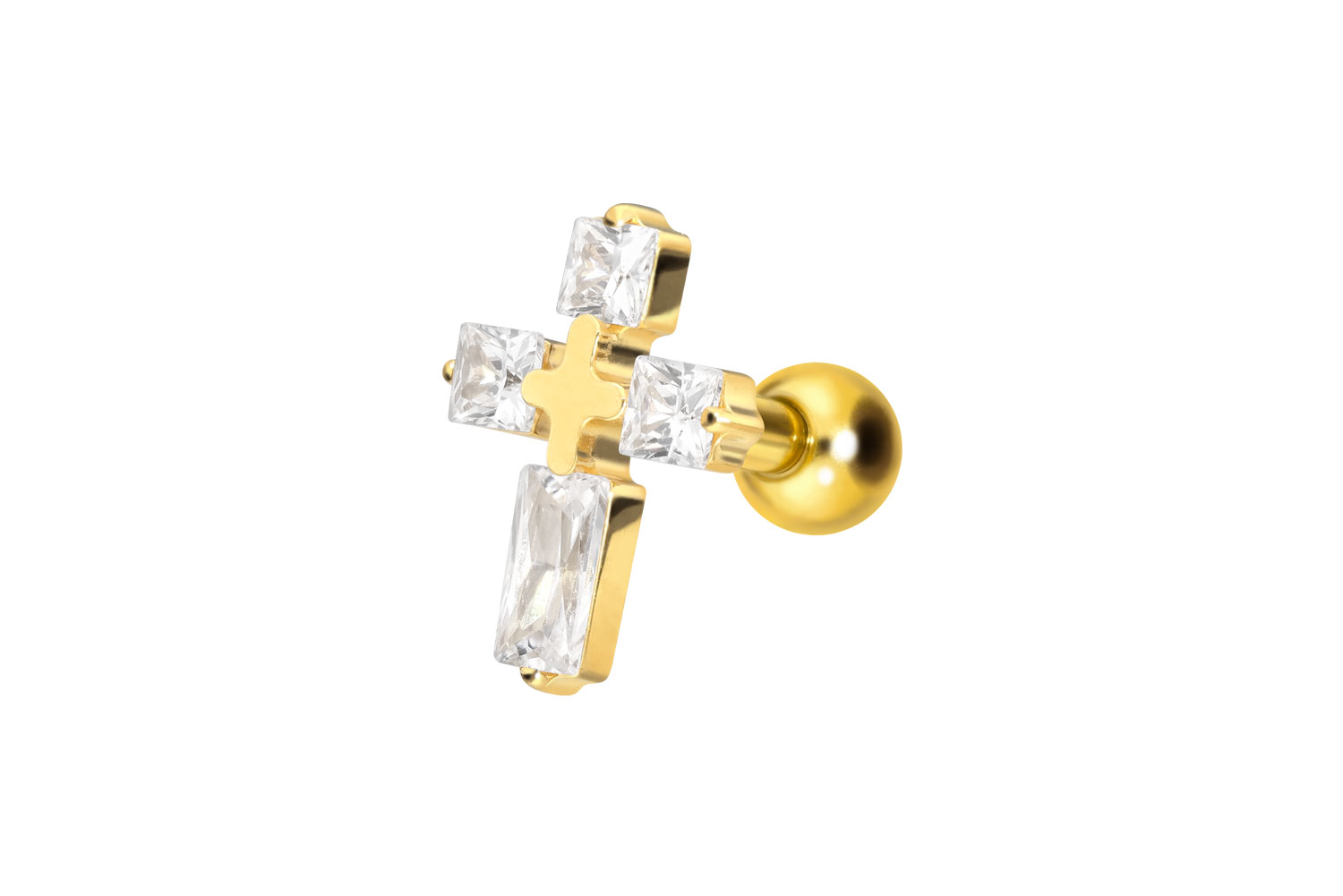Titanium ear piercing with internal thread CRYSTAL CROSS
