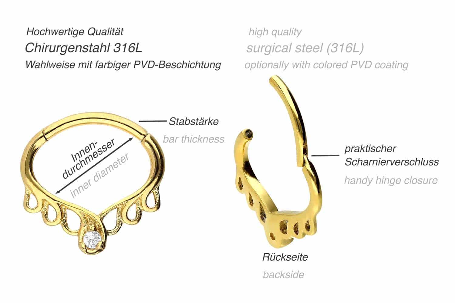 Surgical steel segment ring clicker ORIENTAL DESIGN + CRYSTAL ++SALE++