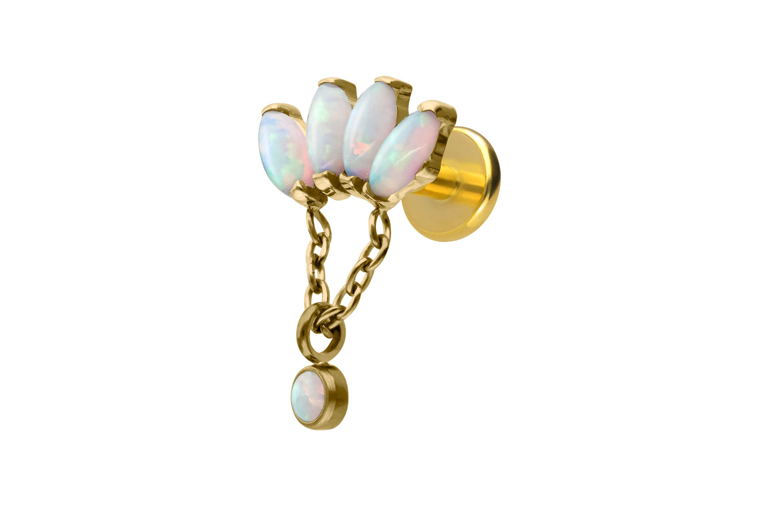 Titanium labret with internal thread LOTUS BLOSSOM + SYNTHETIC OPALS