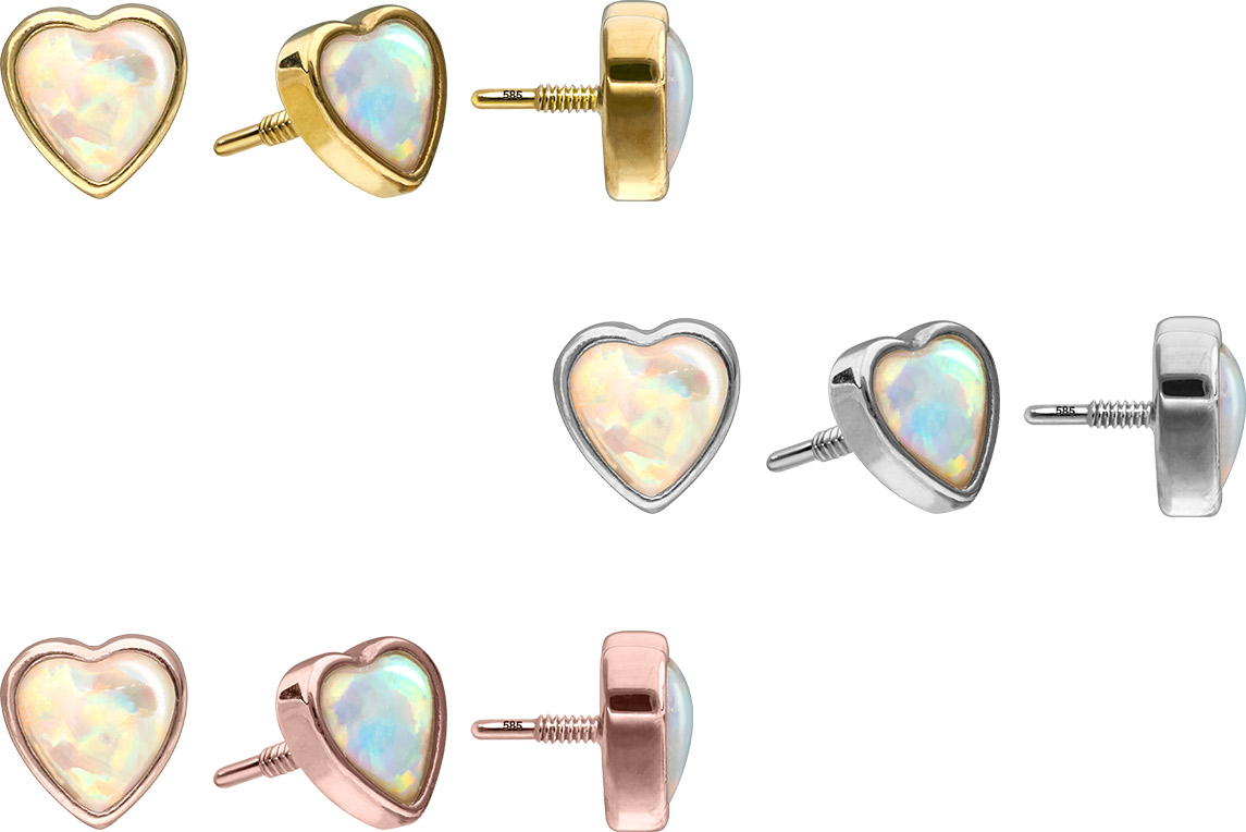 14 Karat Gold Schraubaufsatz mit Außengewinde SYNTHETISCHES OPAL-HERZ