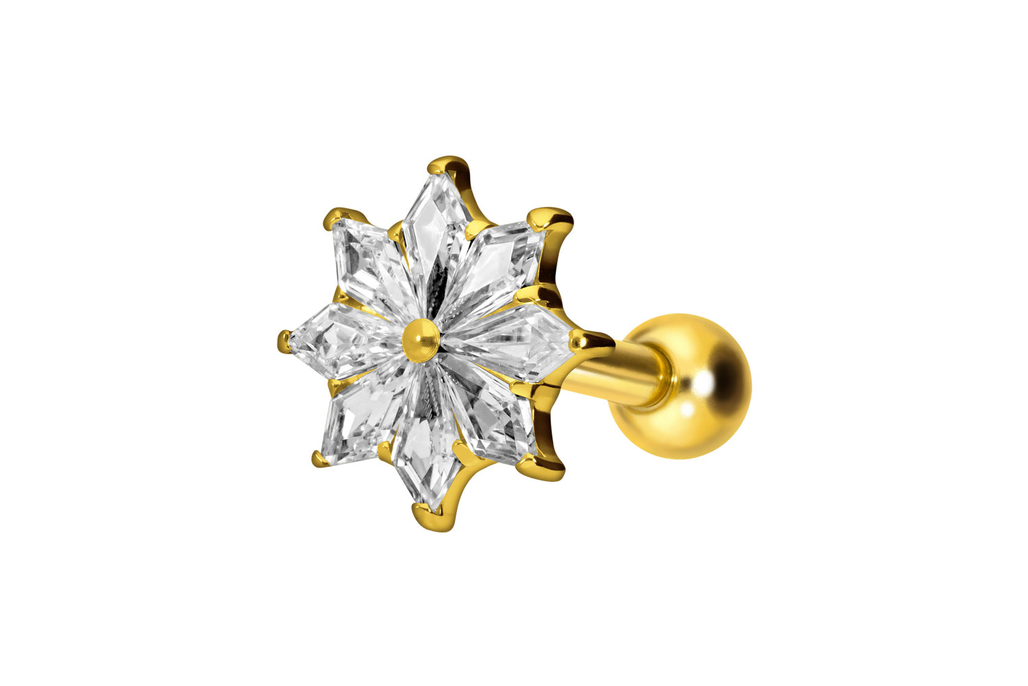 Titanium ear piercing with internal thread CRYSTAL STAR
