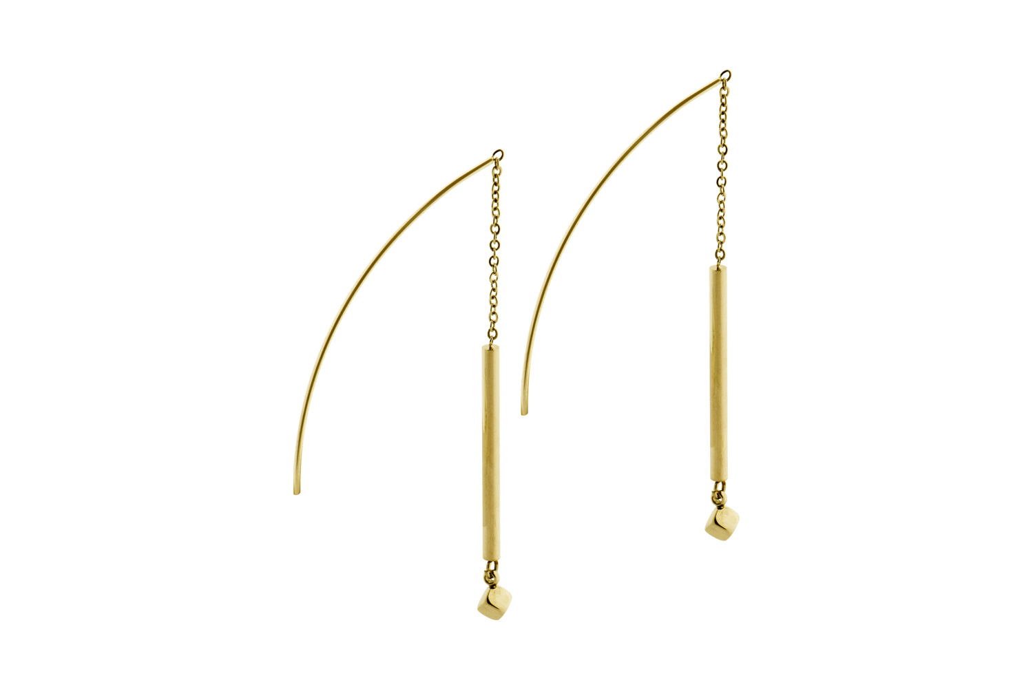 Surgical steel ear ring chain ROD + CUBE ++SALE++