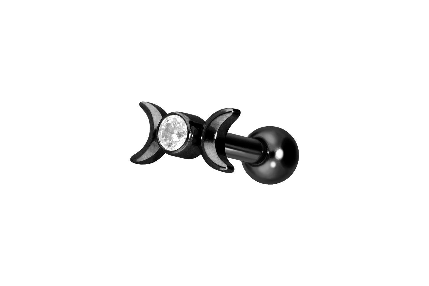 Titan Ohrpiercing mit Innengewinde 2 MONDE + KRISTALL