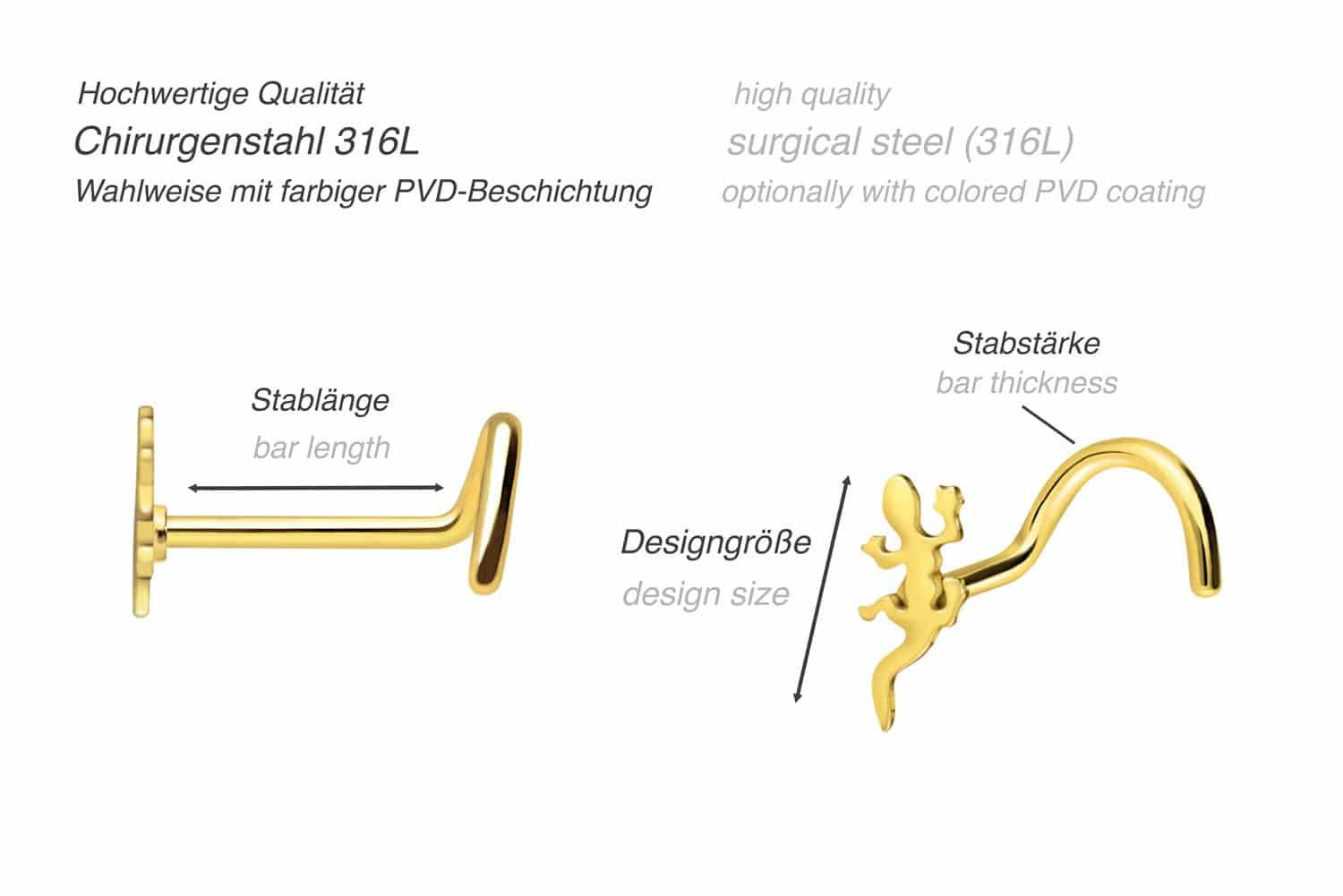 Chirurgenstahl Nasenstecker Spirale GECKO