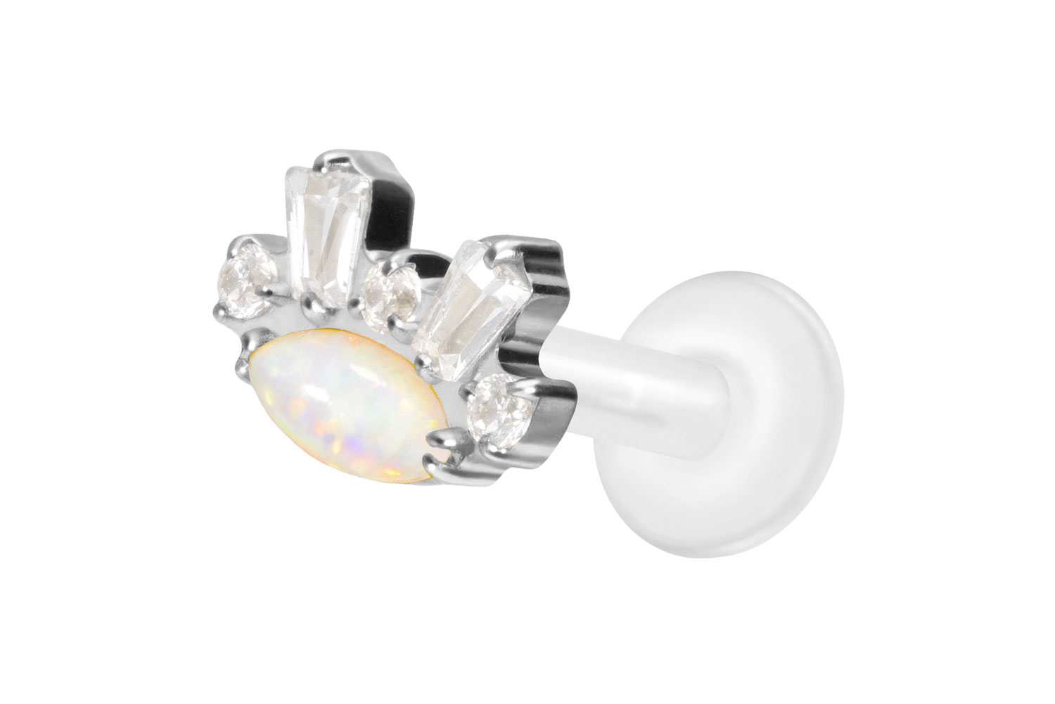 PTFE Labret mit Innengewinde + Titan-Aufsatz SYNTHETISCHER OPAL+ KRISTALLE