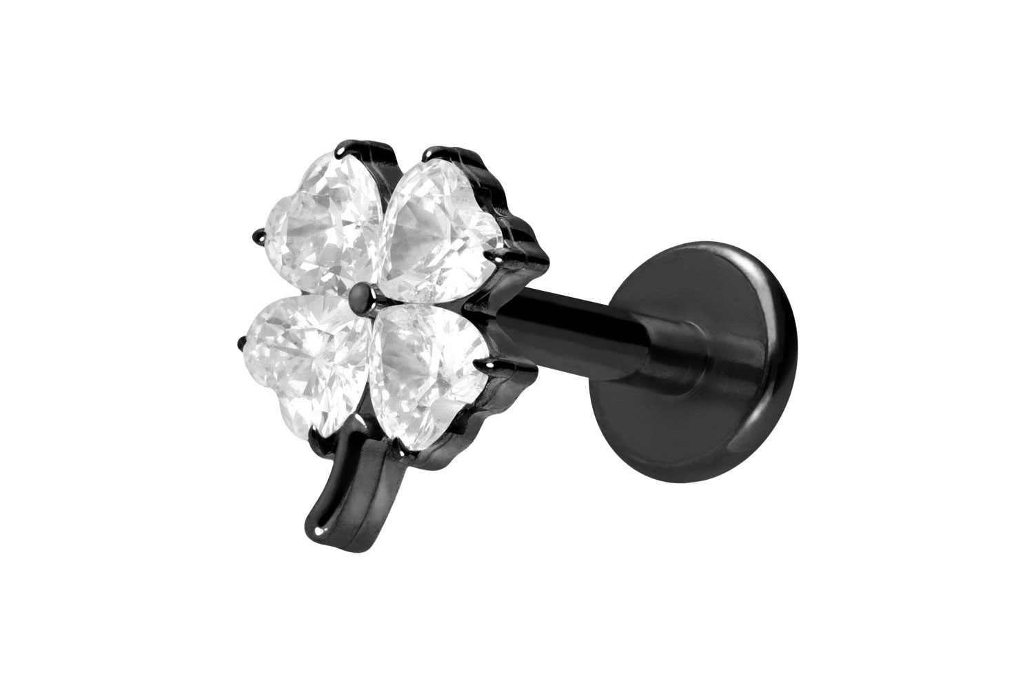 Titanium labret with internal thread CRYSTAL CLOVER LEAF