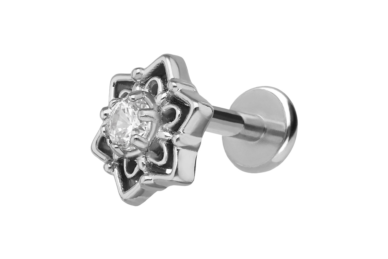Titanium labret with push fit SNOWFLAKE