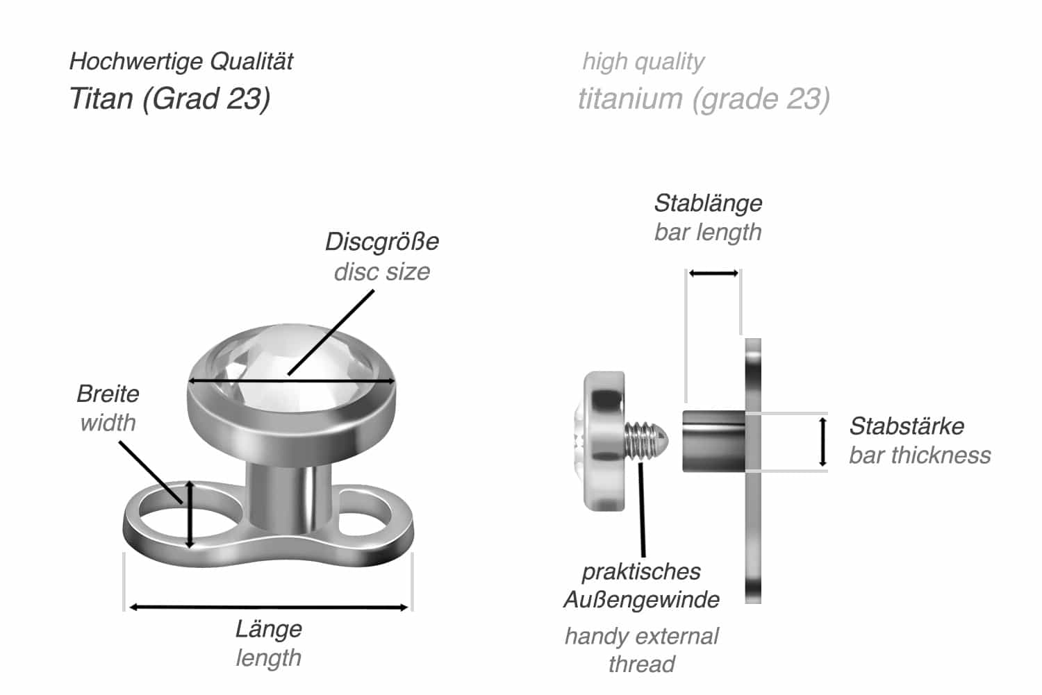 Titanium mini dermal anchor DISC + CRYSTAL