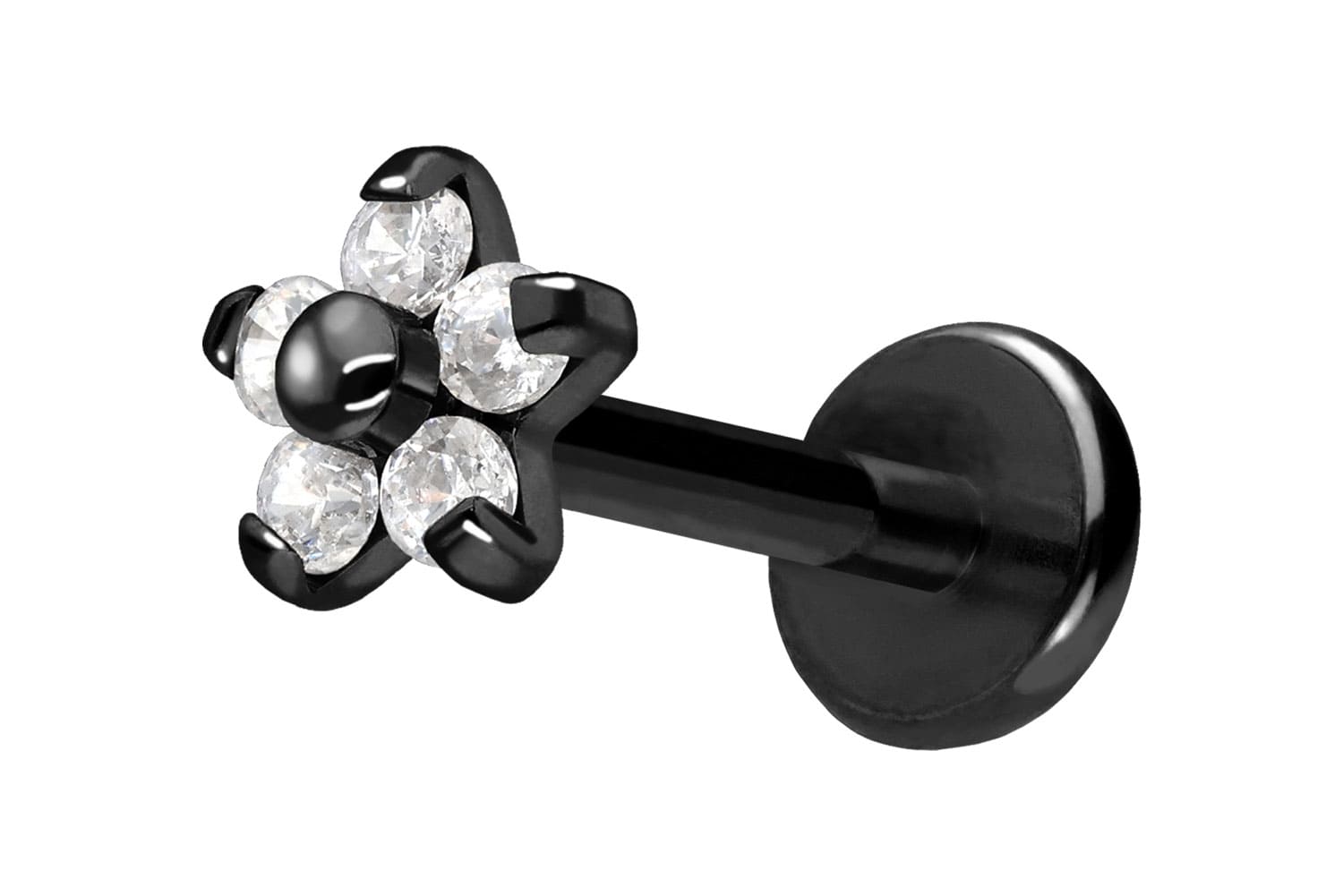Titanium labret with push fit FLOWER WITH 5 CRYSTAL