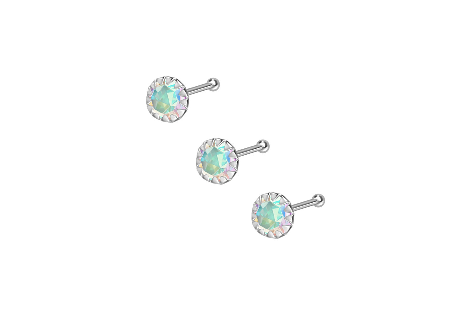 SET 925 silver nose stud pin SETTED CRYSTAL