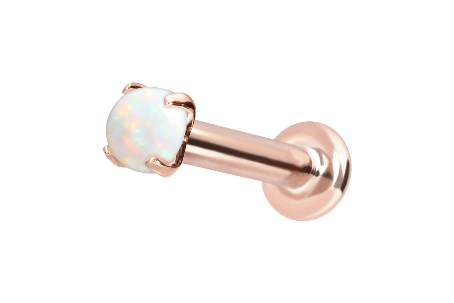 14 carat gold labret with push fit SYNTHETIC OPAL