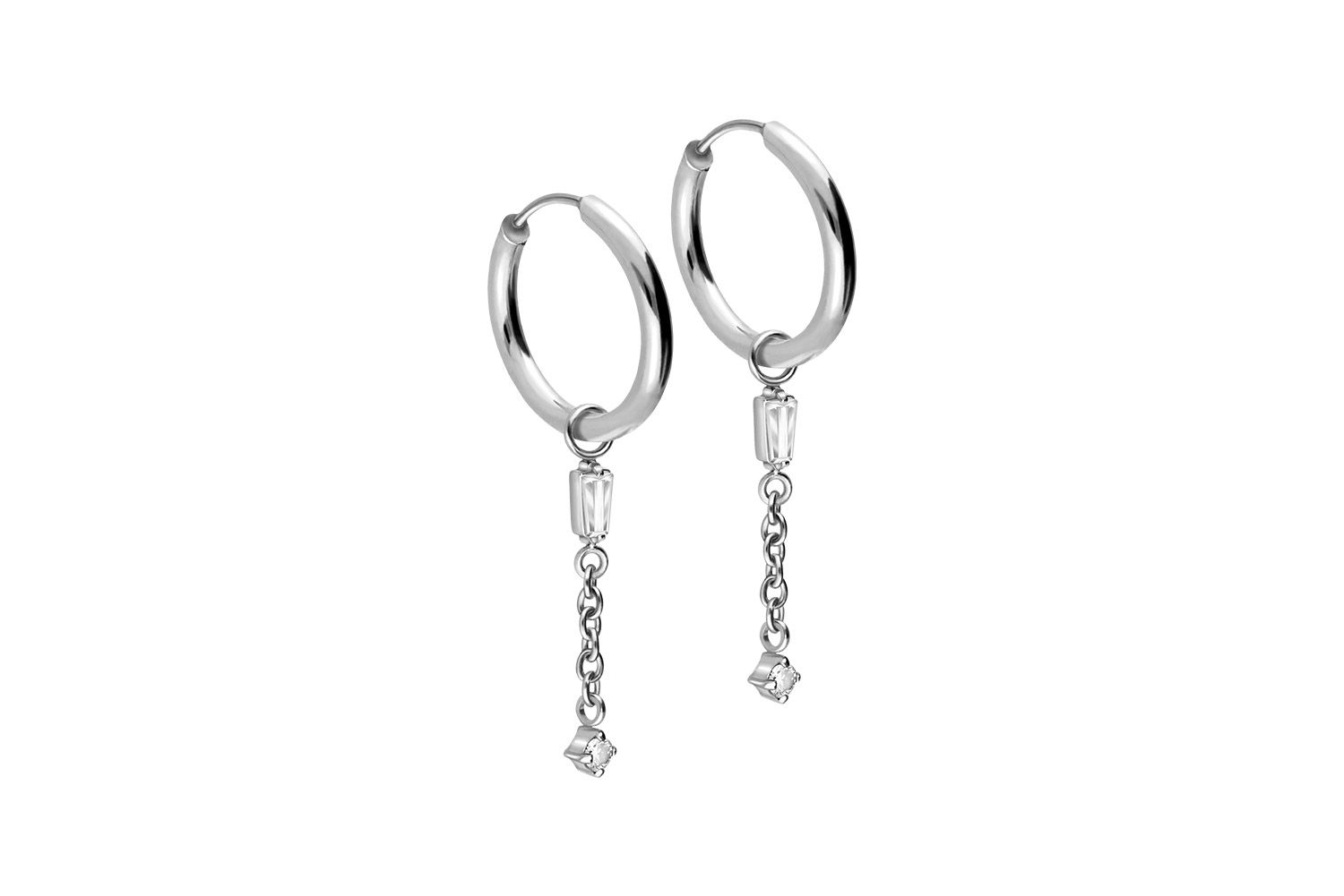 Surgical steel ear clicker creoles 2 CRYSTALS + CHAIN