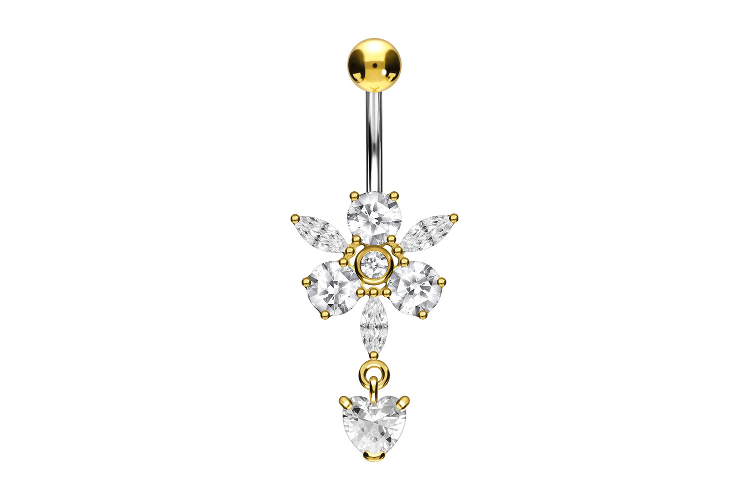 Titianium bananabell with 925 silver design CRYSTAL FLOWER + HEART PENDANT