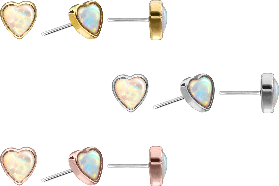 14 Karat Gold Aufsatz mit Titan Push Pin SYNTHETISCHES OPAL-HERZ
